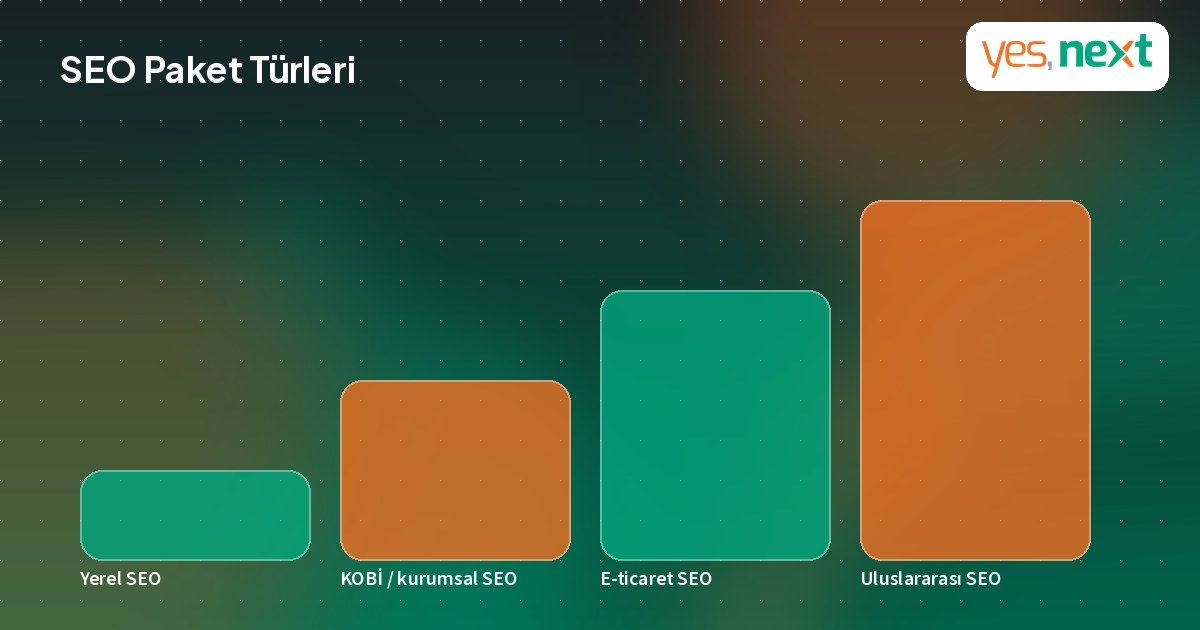 Yerel, kurumsal ve e-ticaret SEO paketlerini karşılaştıran infografik
